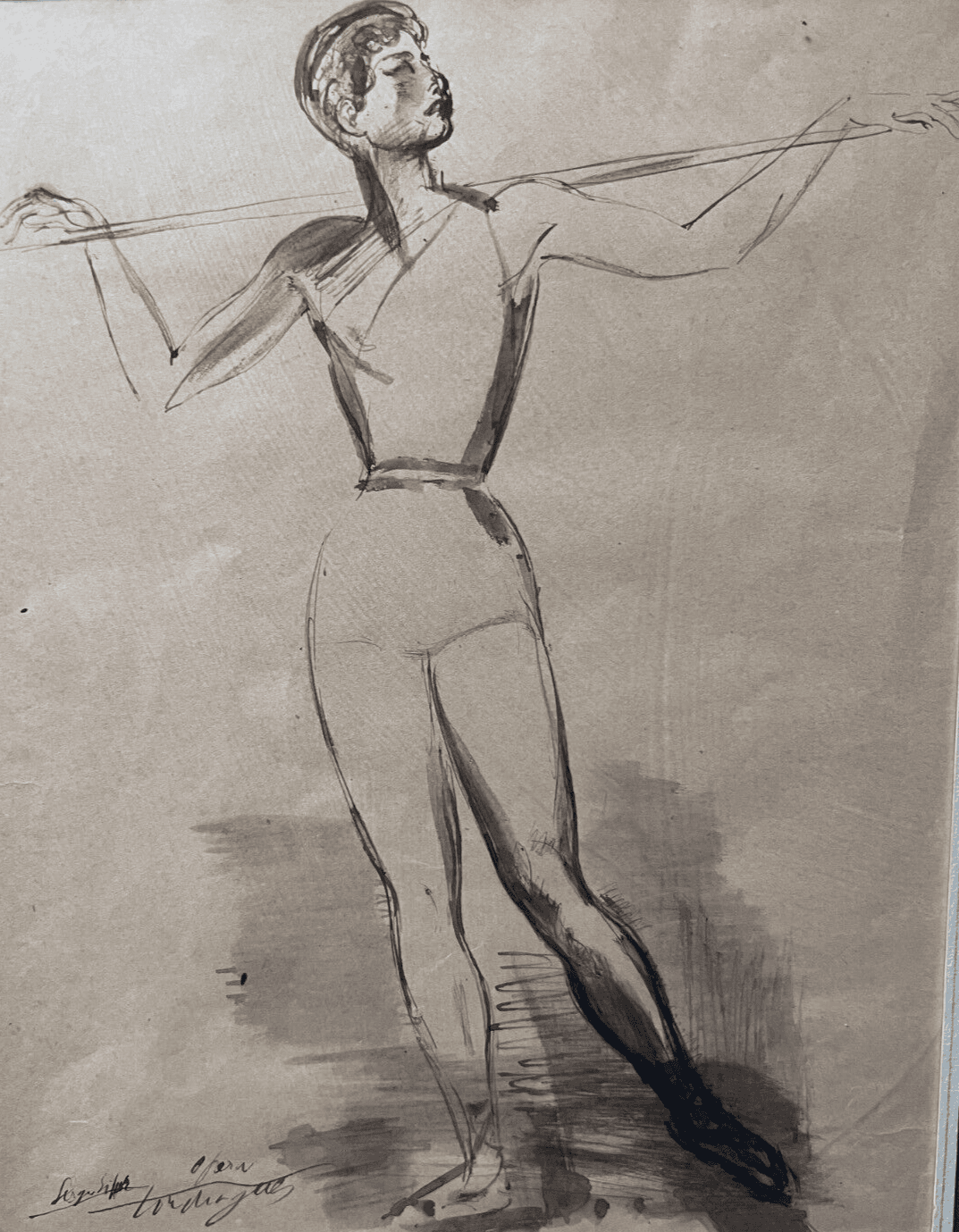 Antique Drawing Original signed Louis TOUCHAGUES (1893-1974) Serge Lipar Apollon