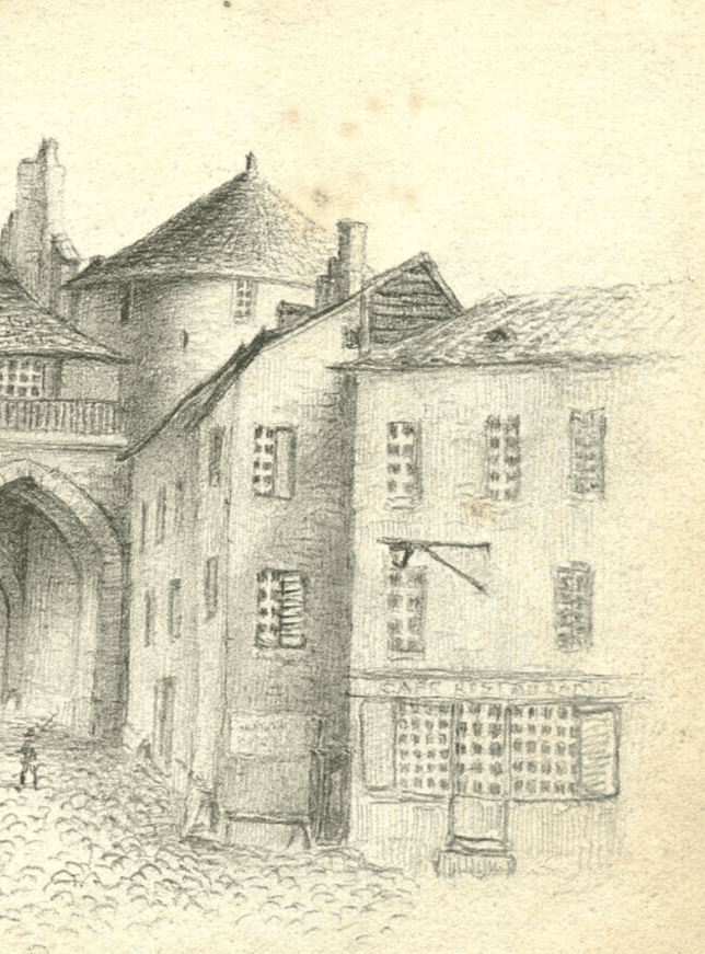 Antique Pencil Original Drawing 19th century Village, Cityview, Architecture image 4