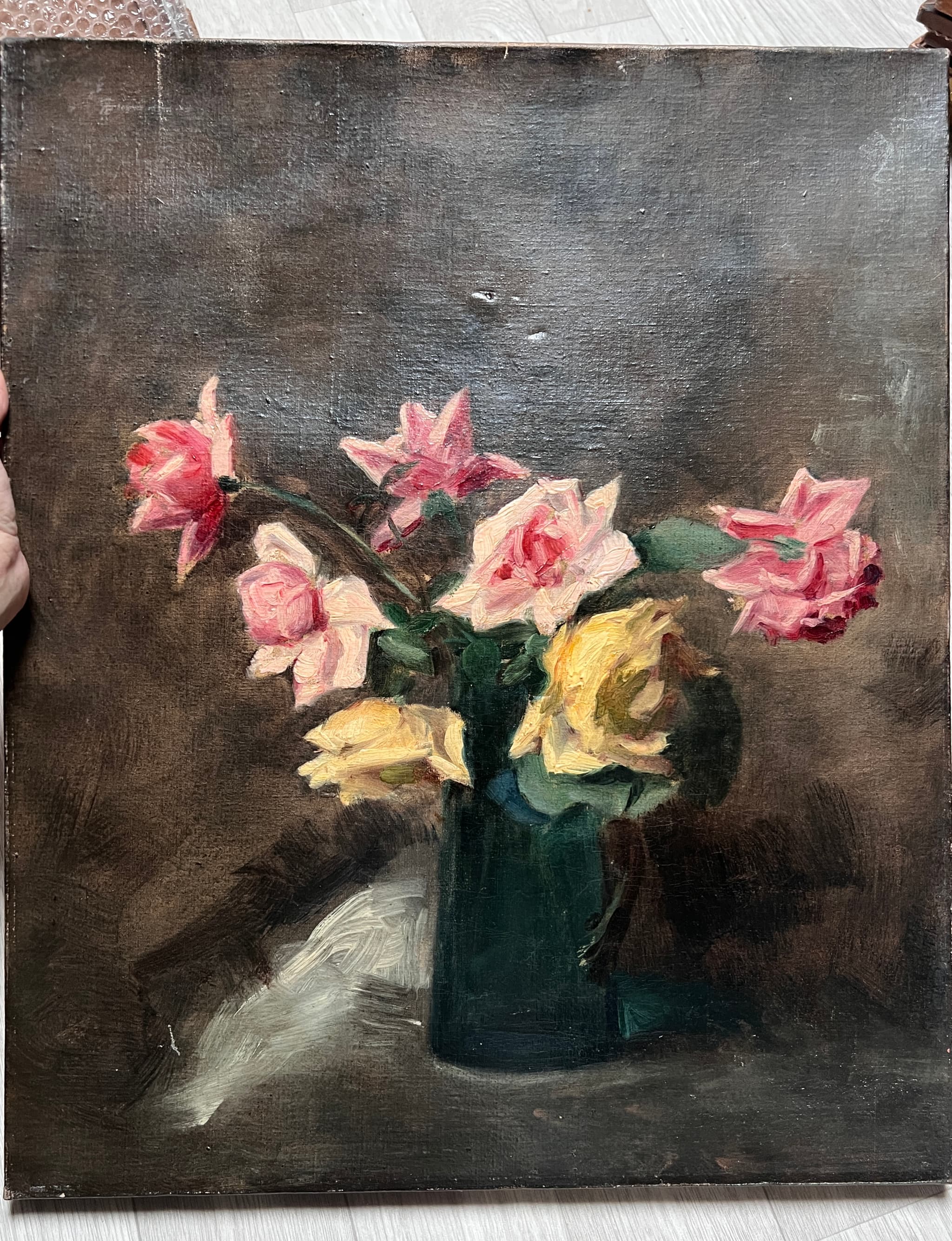 Painting Pink and Yellow Flowers Bouquet Still Life image 2