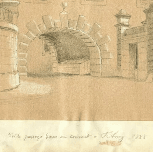 Antique Pencil Original Drawing Landscape Covent Fribourg 1888 Artwork image 3