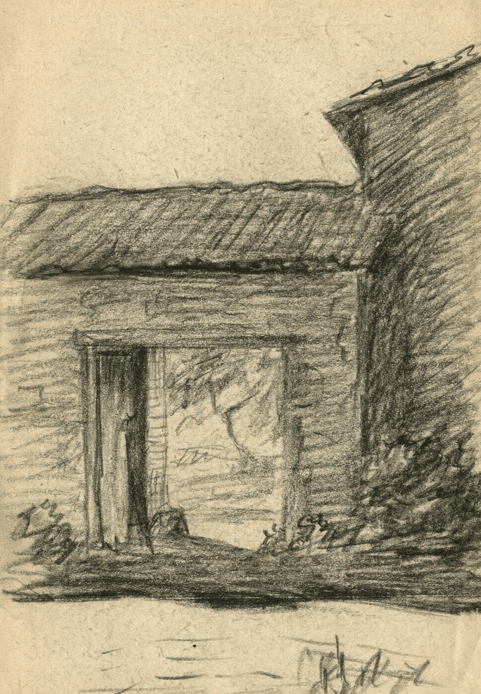 Vintage Pencil Drawing Original signed Entrance to a Farm 1951 image 1