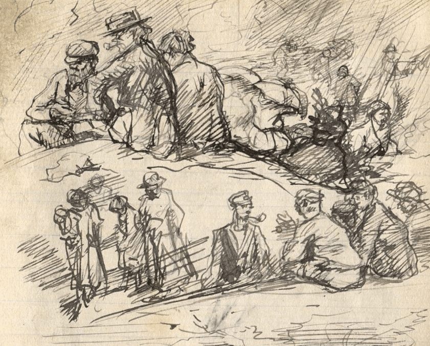 Vintage Ink Original Drawing Family Figures, Women, Sailors, People Sketch image 3