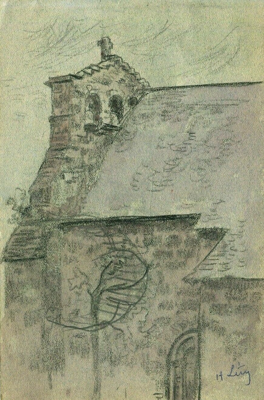 Drawing signed Church, Architecture, Roof