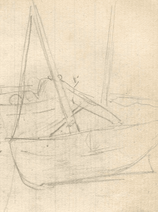Antique Pencil Maritime Drawing Original, Boats, Port, Seascape image 2
