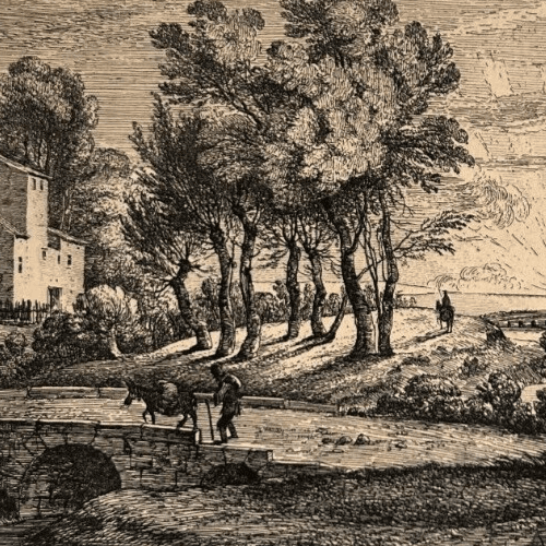 Antique Etching Original Claude LE LORRAIN (1600-1682) Landscape, Forest, People image 2