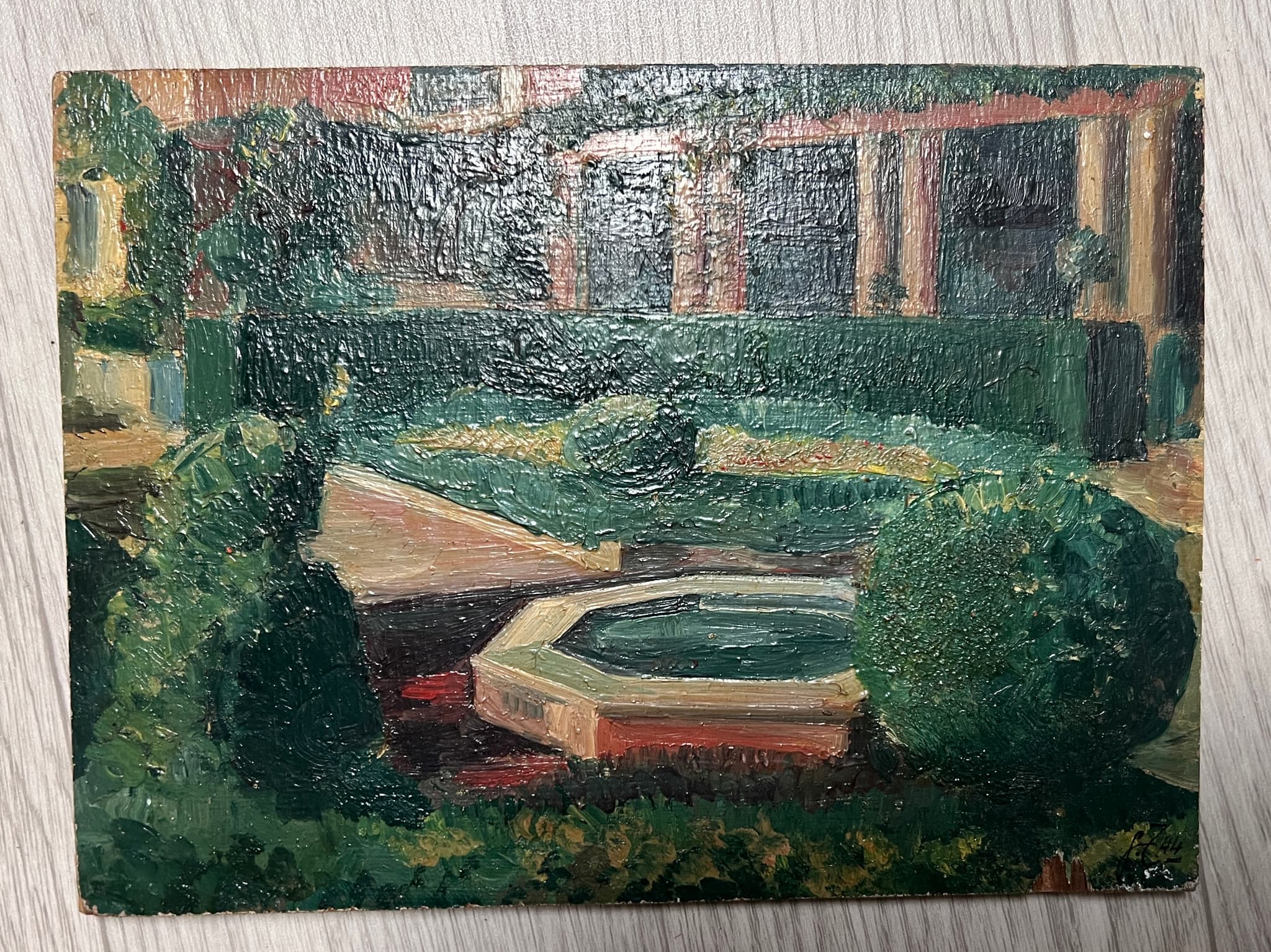 Painting House Garden Fountain Landscape image 3