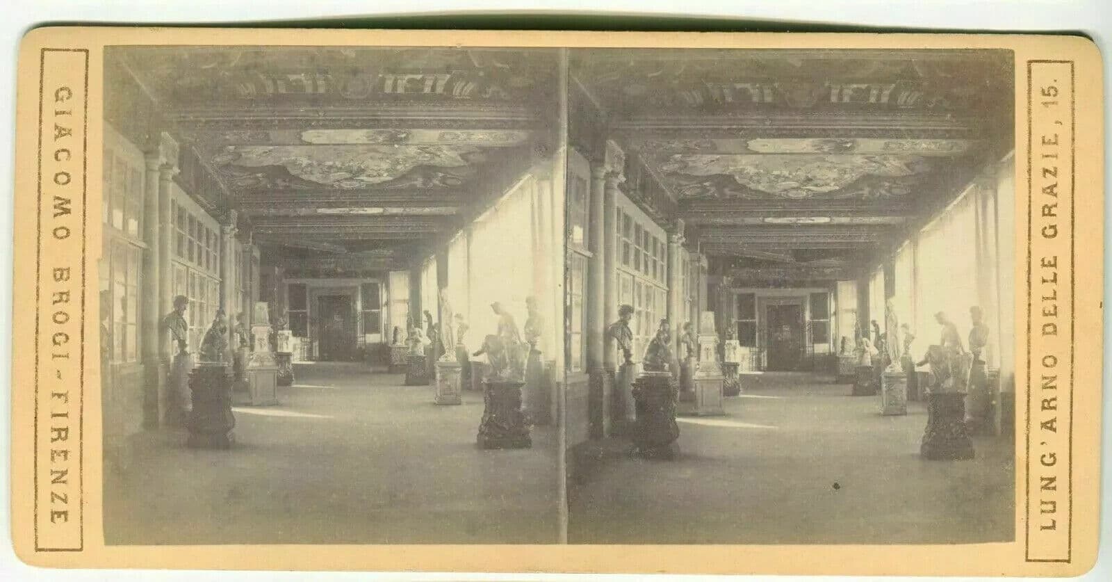 Vintage Stereoview Photograph Giacomo BROGI - Florence Uffizi Gallery c. 1870 image 4