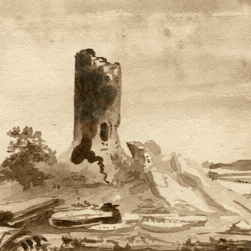Antique Ink Drawing Original 19th century Castle Landscape Artwork image 2