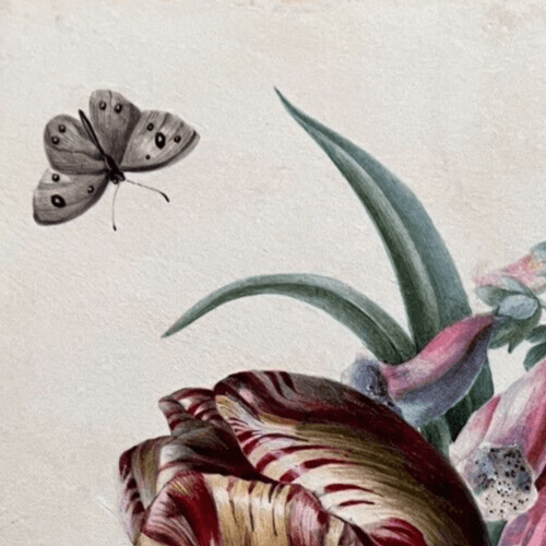 Antique Painting Original Flowers, Floral, Still Life, Butterfly, Tulip image 4