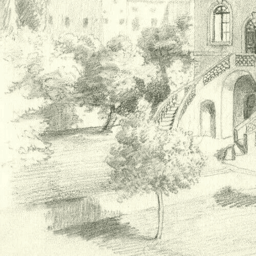 Antique Pencil Drawing Landscape, Silature in the Gard Artwork image 2