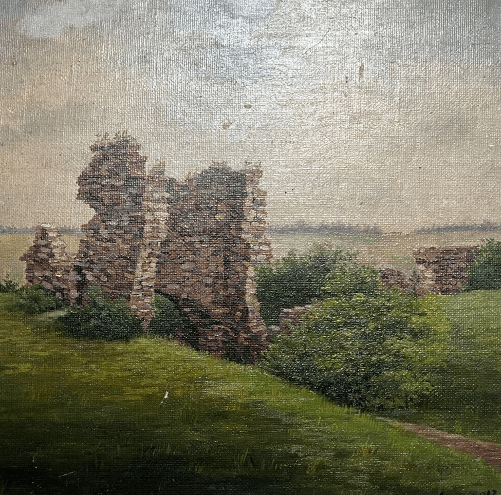 Antique Oil Vintage Original Painting Landscape Ruins image 1