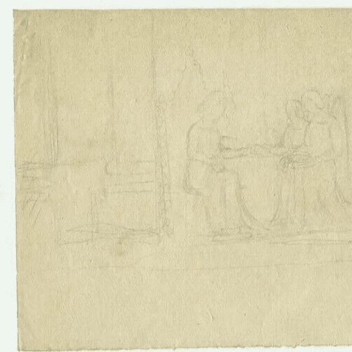 Antique Pencil Original Drawing 19th century Religious Scene, Figures image 2
