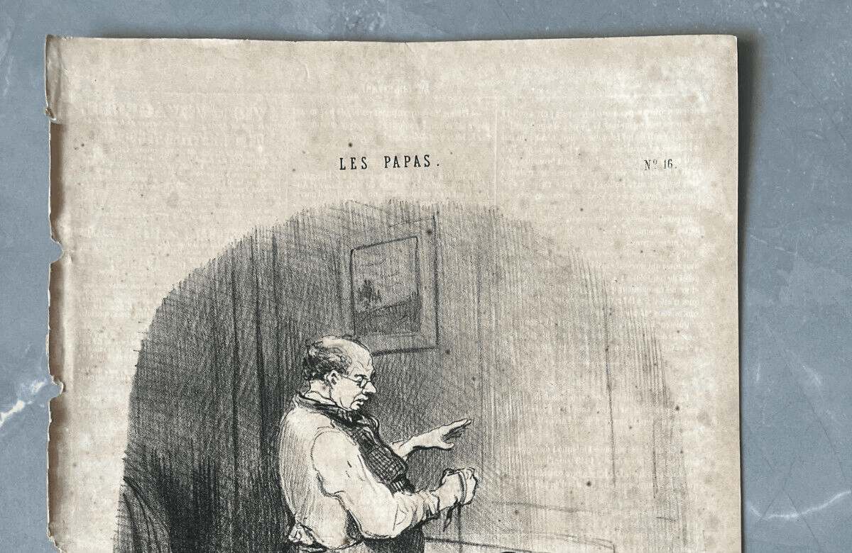 Antique Print 19th century Daumier, Les Papas, Lecon de Natation image 3