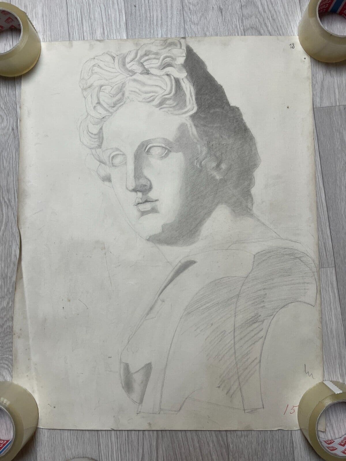 Antique Original Drawing Man, Portrait, Sculpture, Profil image 5