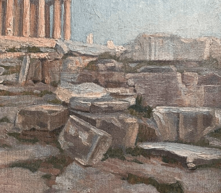 Antique Oil Painting Original 19th century Landscape, Pantheon, Greece, Ruins image 6