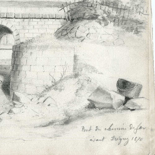 Antique Drawing Pencil Original 19th century Old Masters, Bridge - Dikeos 1870 image 4