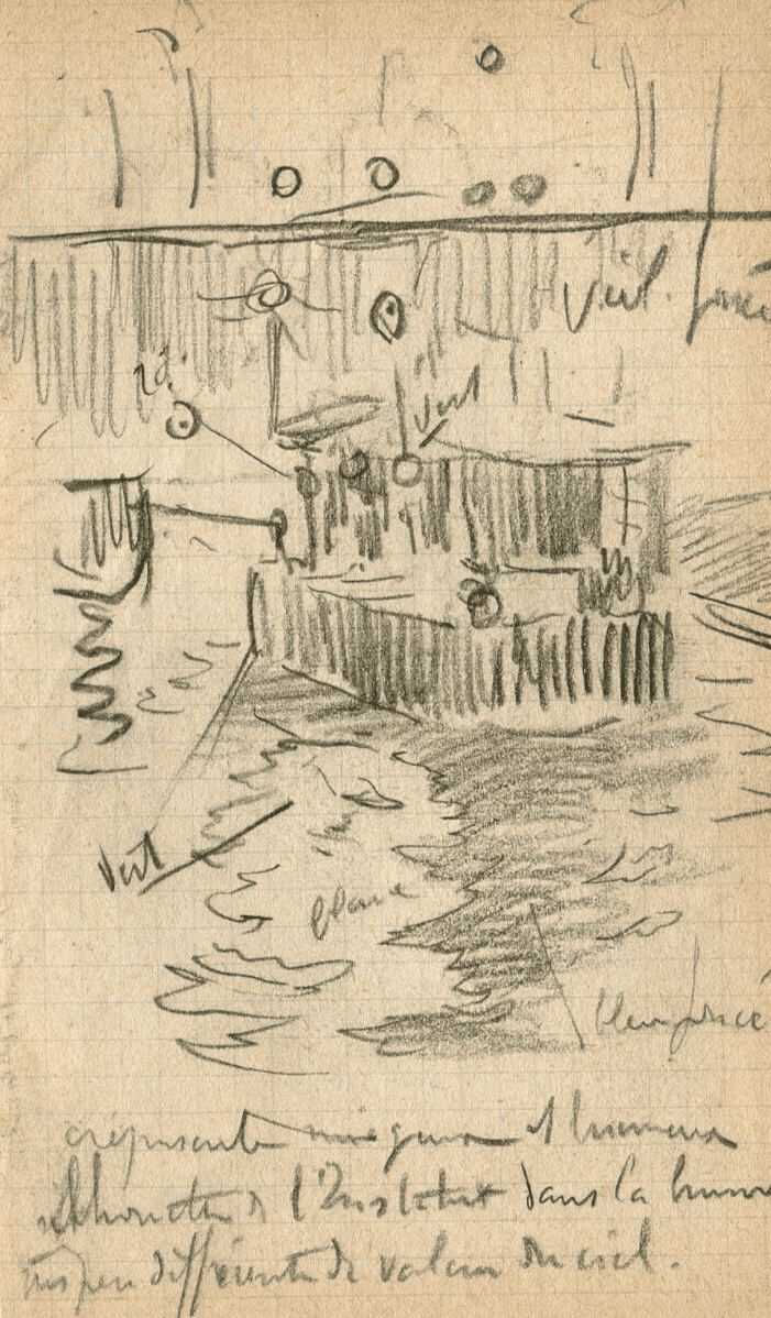 Vintage Pencil Original Drawing of a Boat on a River image 1