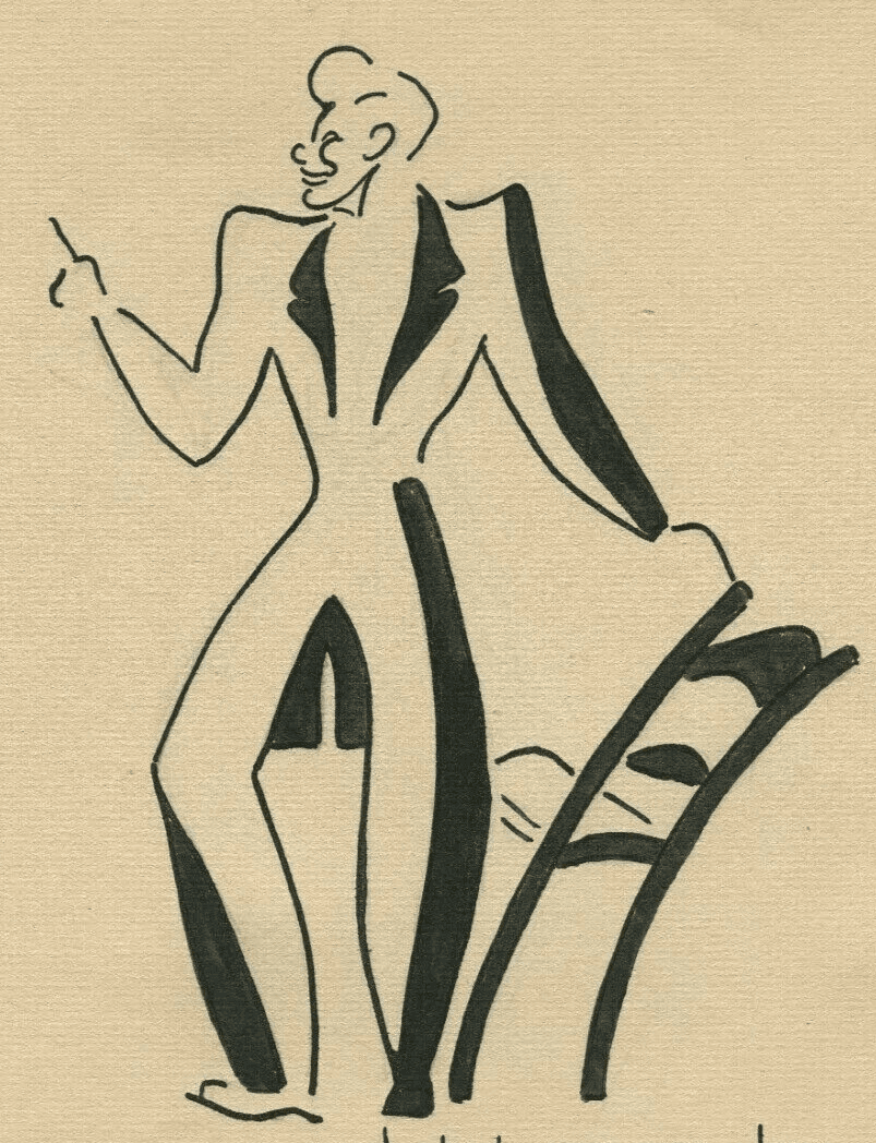 Vintage Ink Original Drawing Man Portrait, Chair, Genre Scene