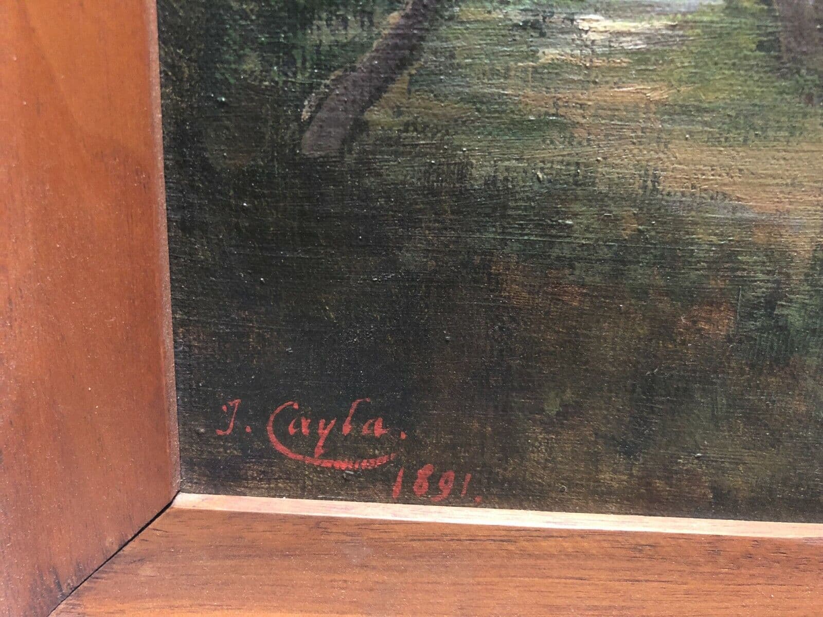 Antique Original Painting signed Jules CAYLA Landscape Barbizon, People image 6