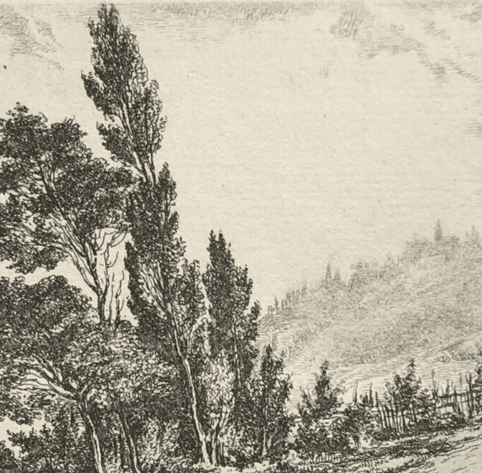 Antique Etching Original Landscape, Trees, Nature, Path 19th century 1852 image 3