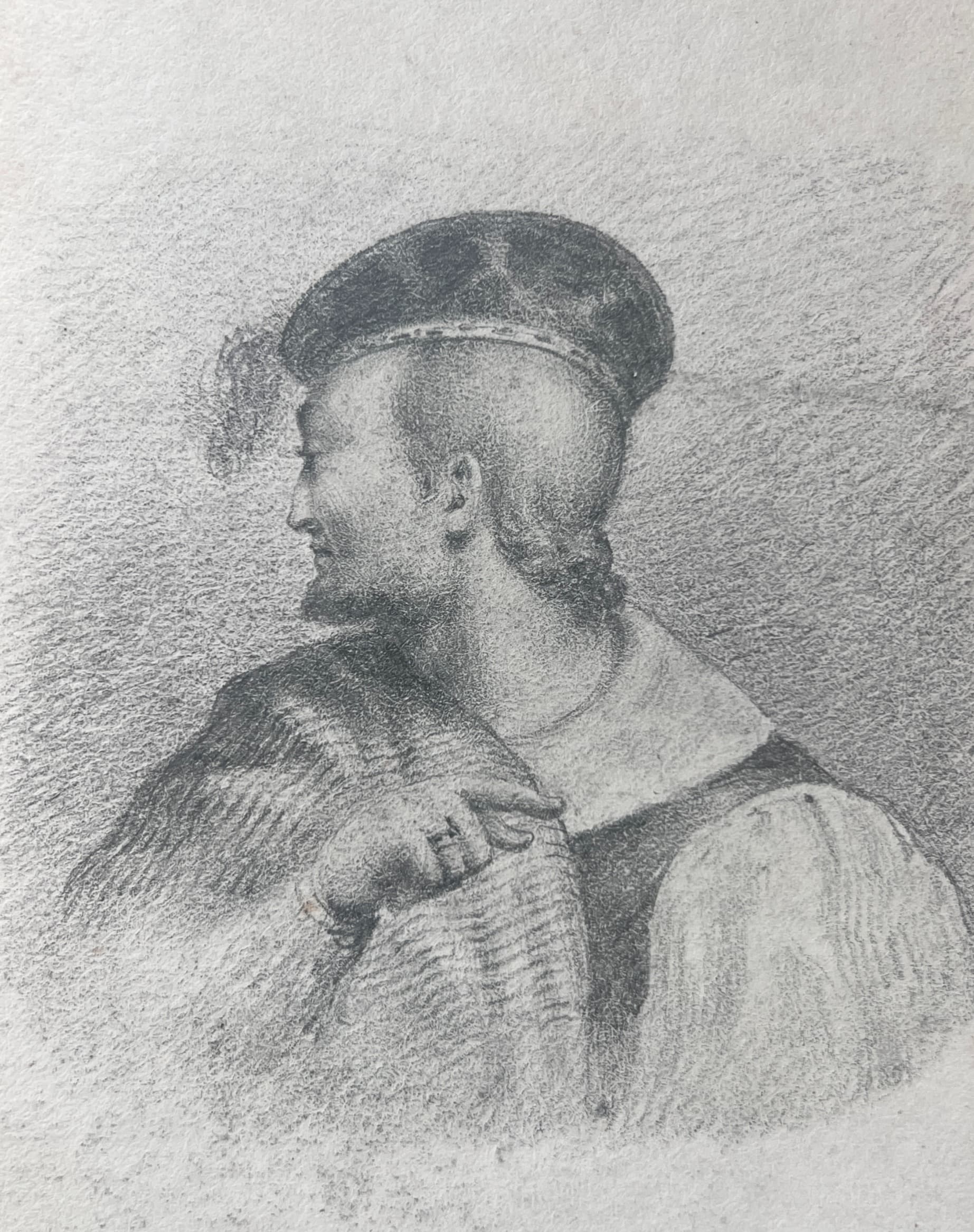 Man Portrait with Hat 19th century Drawing image 1