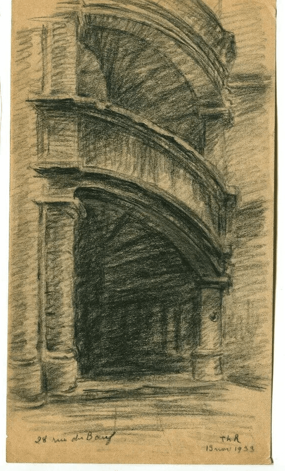Vintage Pencil Drawing signed Architecture Staircase Fontainebleau Landscape image 5
