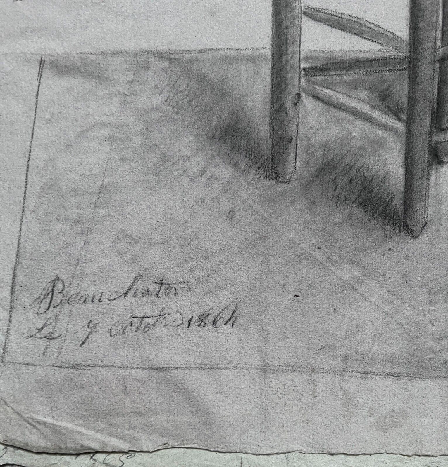 Antique Original Drawing Charcoal 19th century Nude Man Portrait 1864 image 4