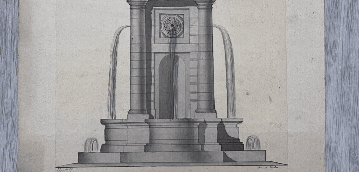 19th century Original Antique Drawing Fountain, Plans image 6