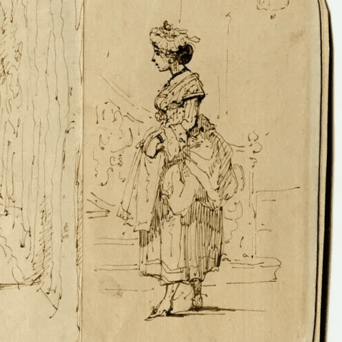 Antique Ink Original Drawing 19th century Portrait Man and Woman image 4