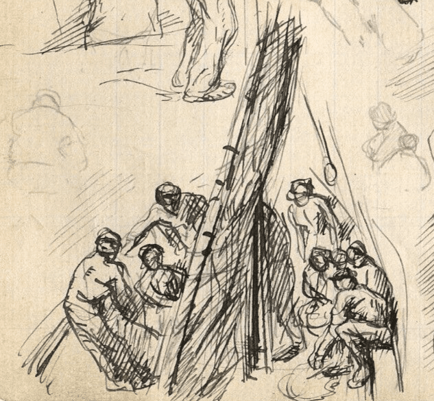 Vintage Drawing Original Maritime Sailors Figures, Boat, Sketches, Seascape image 1
