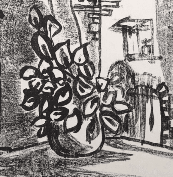Antique Etching Original Landscape, House, Cityview, Flowers, Building image 2