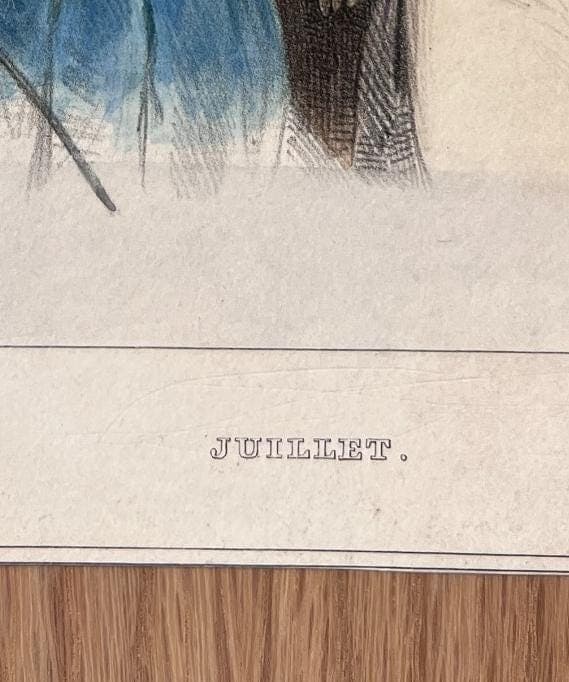 Elegant Antique Lithograph: July Elegance in Fashion image 9