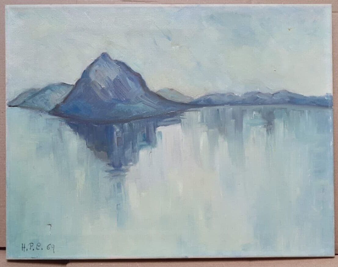 Vintage Oil Painting signed Blue Mountain Landscape Modern image 3