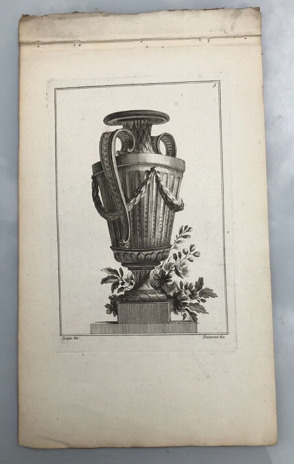 Antique Original Pierre François TARDIEU (1711-1771) Vases Etching x5 image 4