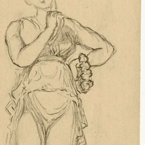 Antique Drawing Original Woman Statue Portrait image 3