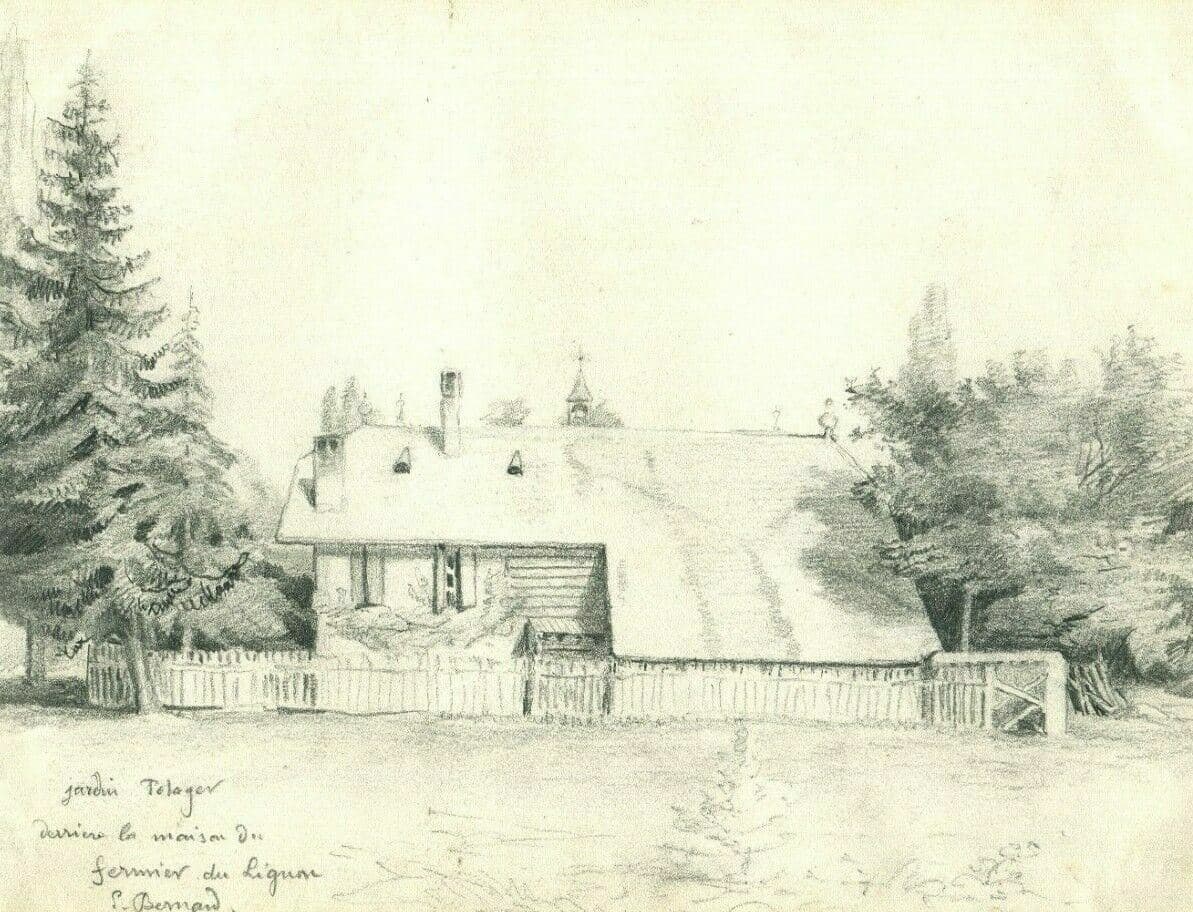 Antique Original Pencil Drawing Landscape Farmer's Garden of Lignon Artwork image 1