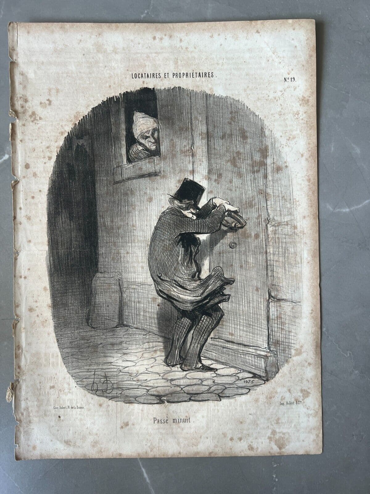 Antique Print 19th century Daumier, Locataires et Proprietaires, Passe Minuit image 2