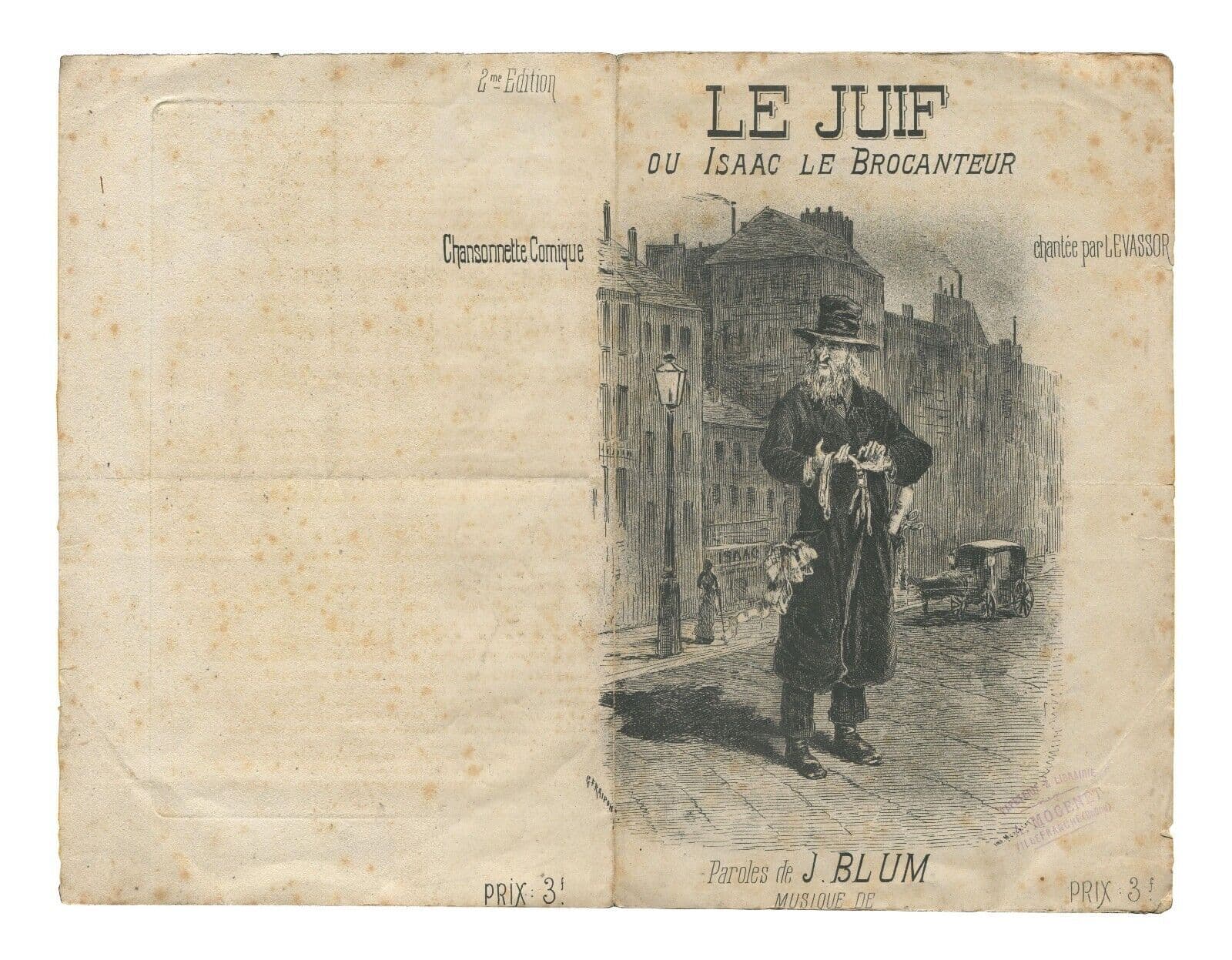 Antique Sheet music Le Juif ou Isaac le Brocanteur J. Blum by Adolphe Vogel image 2