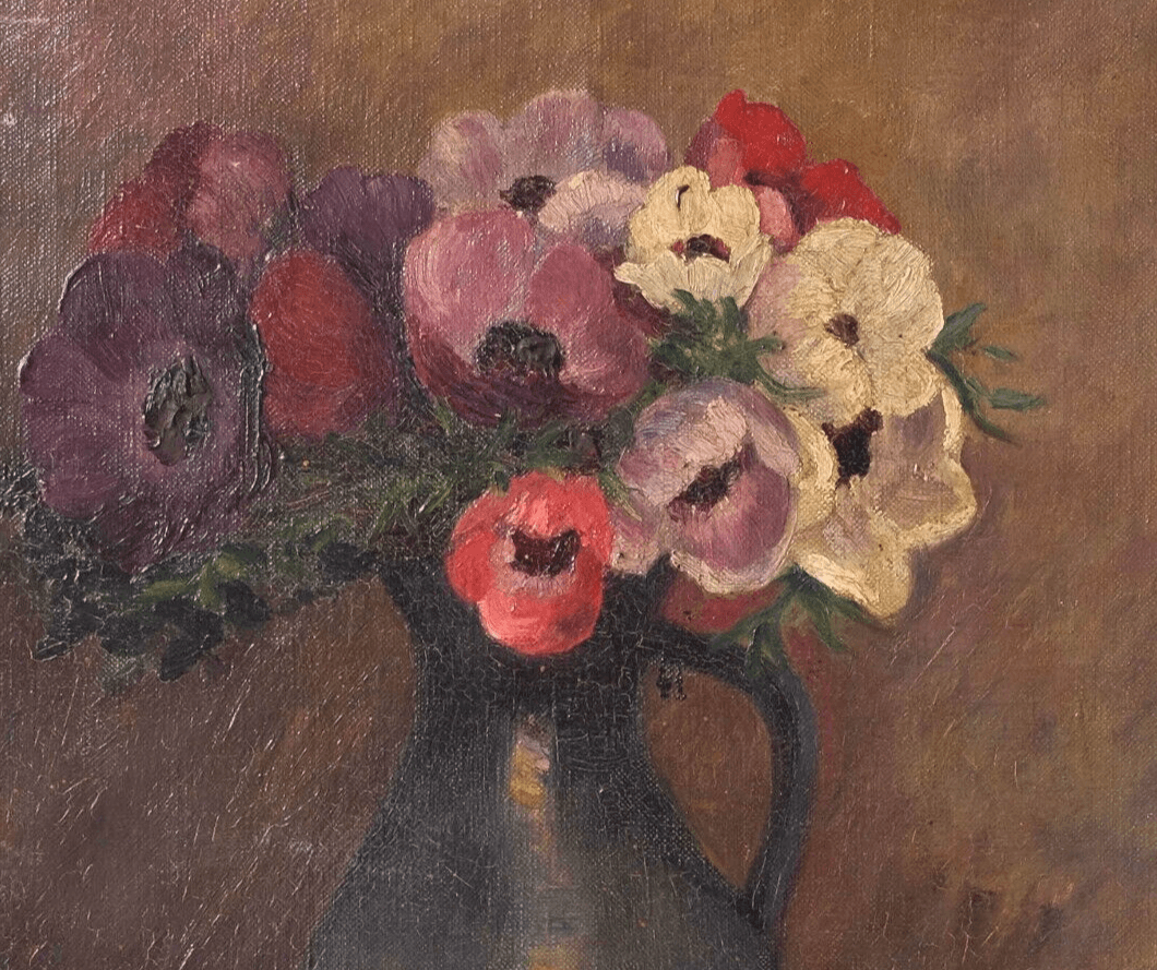 Antique Oil Painting Original Flowers Bouquet, Vase, Still Life Artwork Floral image 2