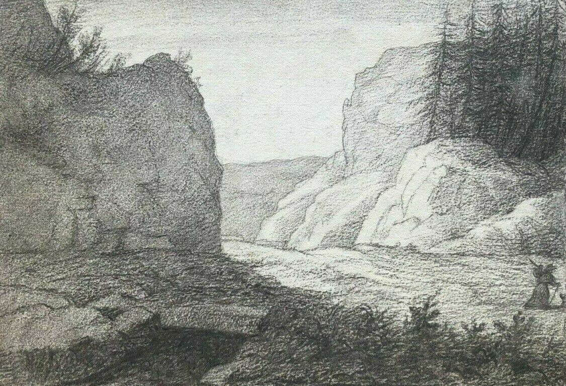 Vintage Pencil Drawing Valley of N.D de Mazières - Bugey Landscape image 1
