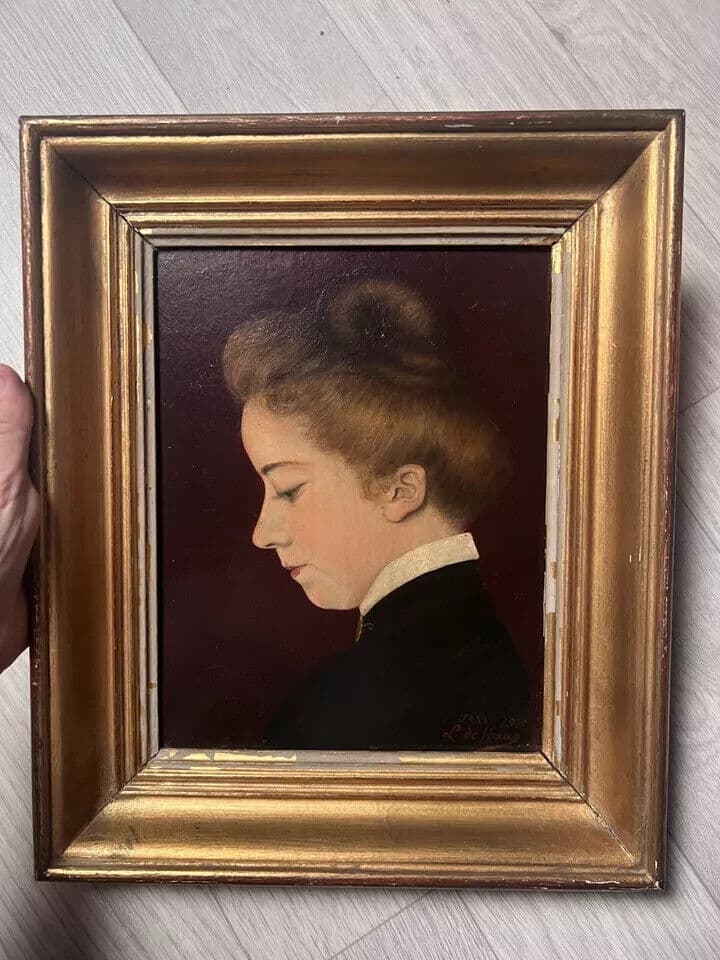 Antique Original Painting Woman, Portrait, People signed image 4