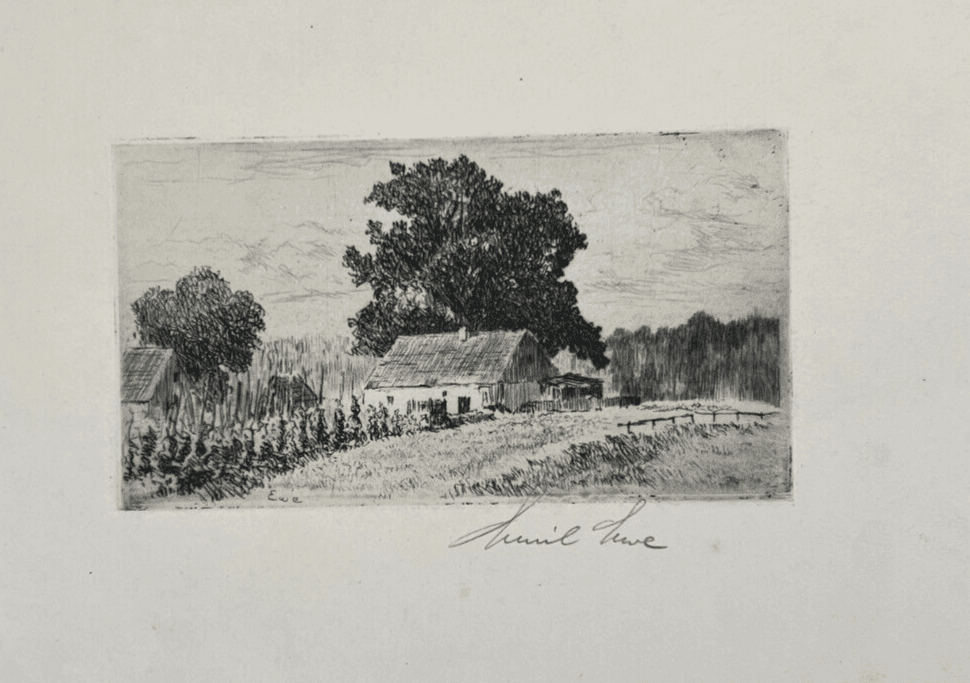 Antique Etching Original Landscape, Forest, Trees, House, Garden image 7