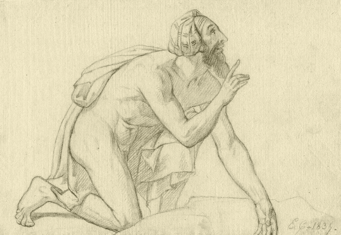 Antique Pencil Drawing Original signed Jean Eloi CHAPSAL (1811-1882) Man 1835 image 1