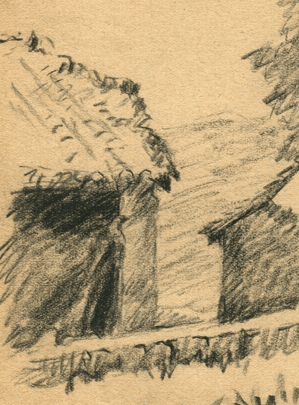 Vintage Pencil Original Drawing House and Tree, Landscape image 3