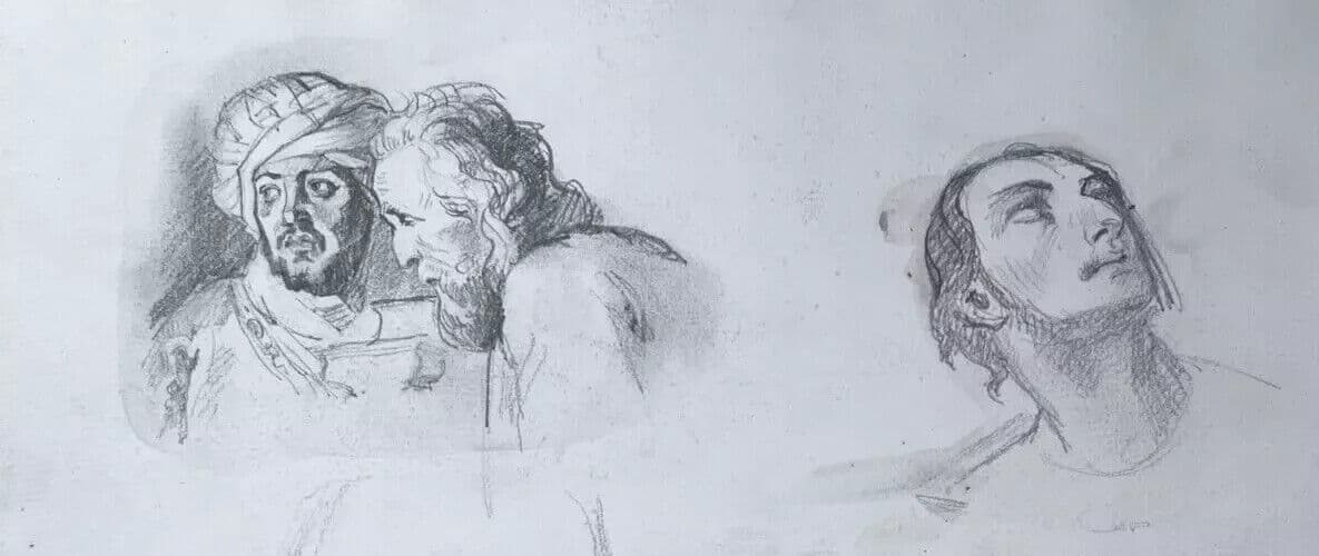 Antique Original Drawing 19th century People, Portraits, Men, Sketches image 6