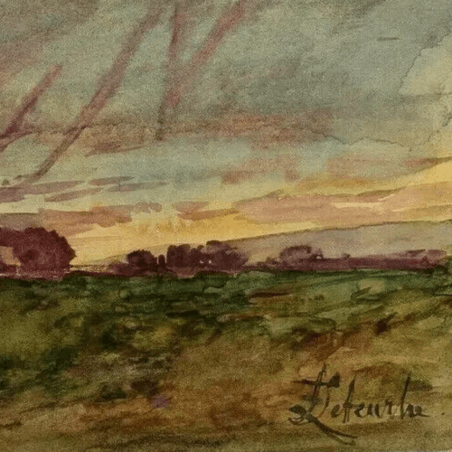 Vintage Original Drawing Landscape, Sunset, Forest, Trees image 5