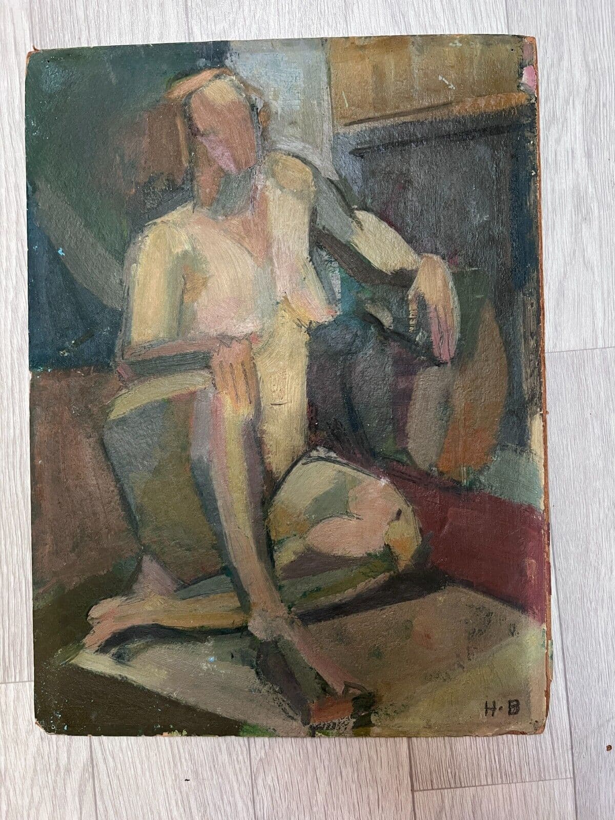 Painting signed Nude Cubist Woman Portrait image 1