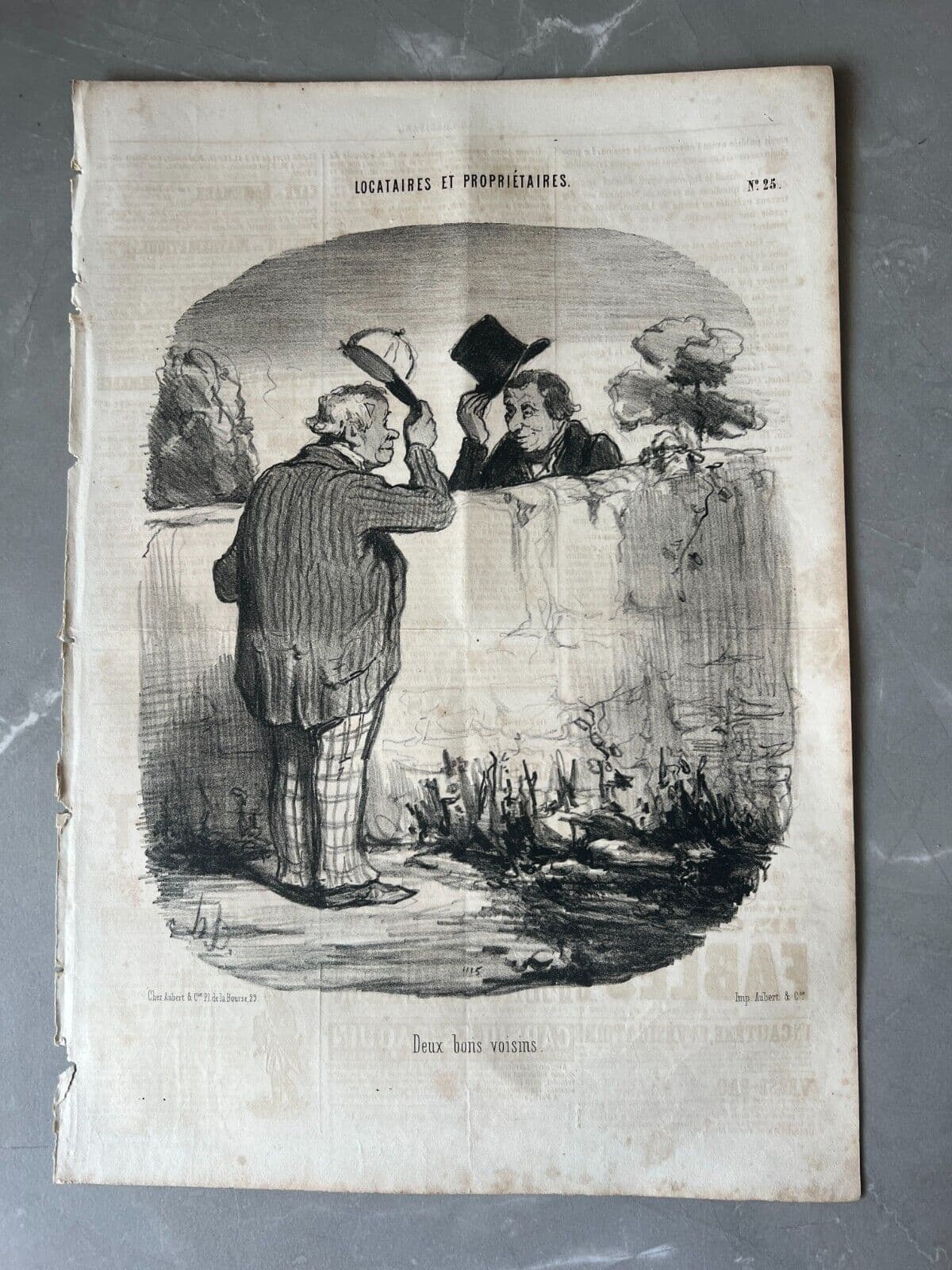 Antique Print 19th century Daumier, Locataires et Proprietaires, Deux Voisins image 2