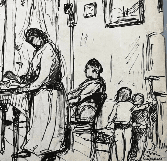 Original Antique Drawing André RUFFIN (1898-1981) Family Scene Artwork image 5
