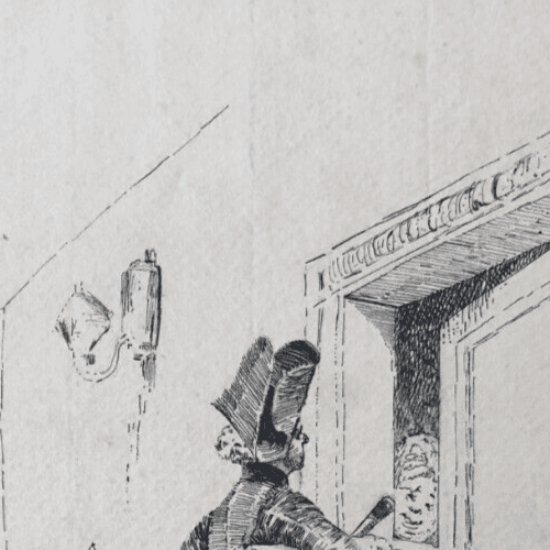 Antique Old Ink Drawing Illustration Original Toy Vendor, Figure, Horse image 5
